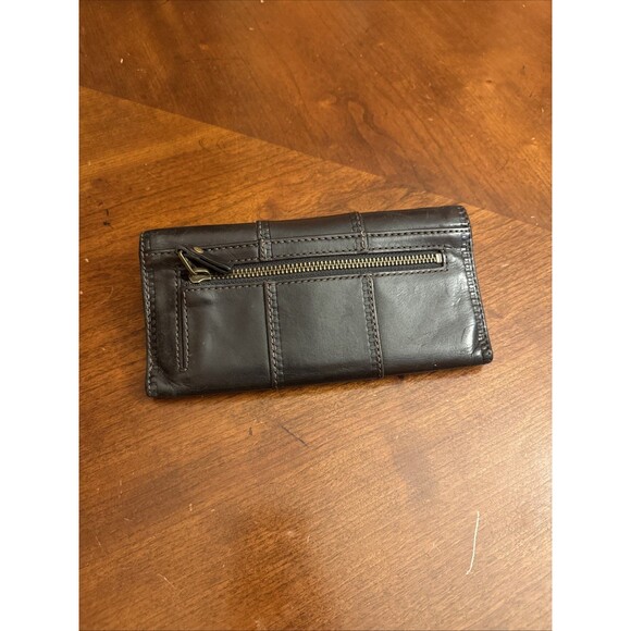 Fossil Authentic Black Genuine Leather Bifold Wallet Classic Natural W Turn Lock - Picture 8 of 8